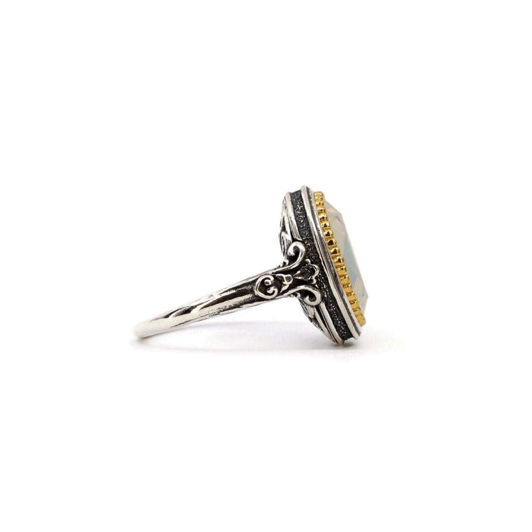 Byzantine Ring with White Opal Crystal Stone - Sterling Silver