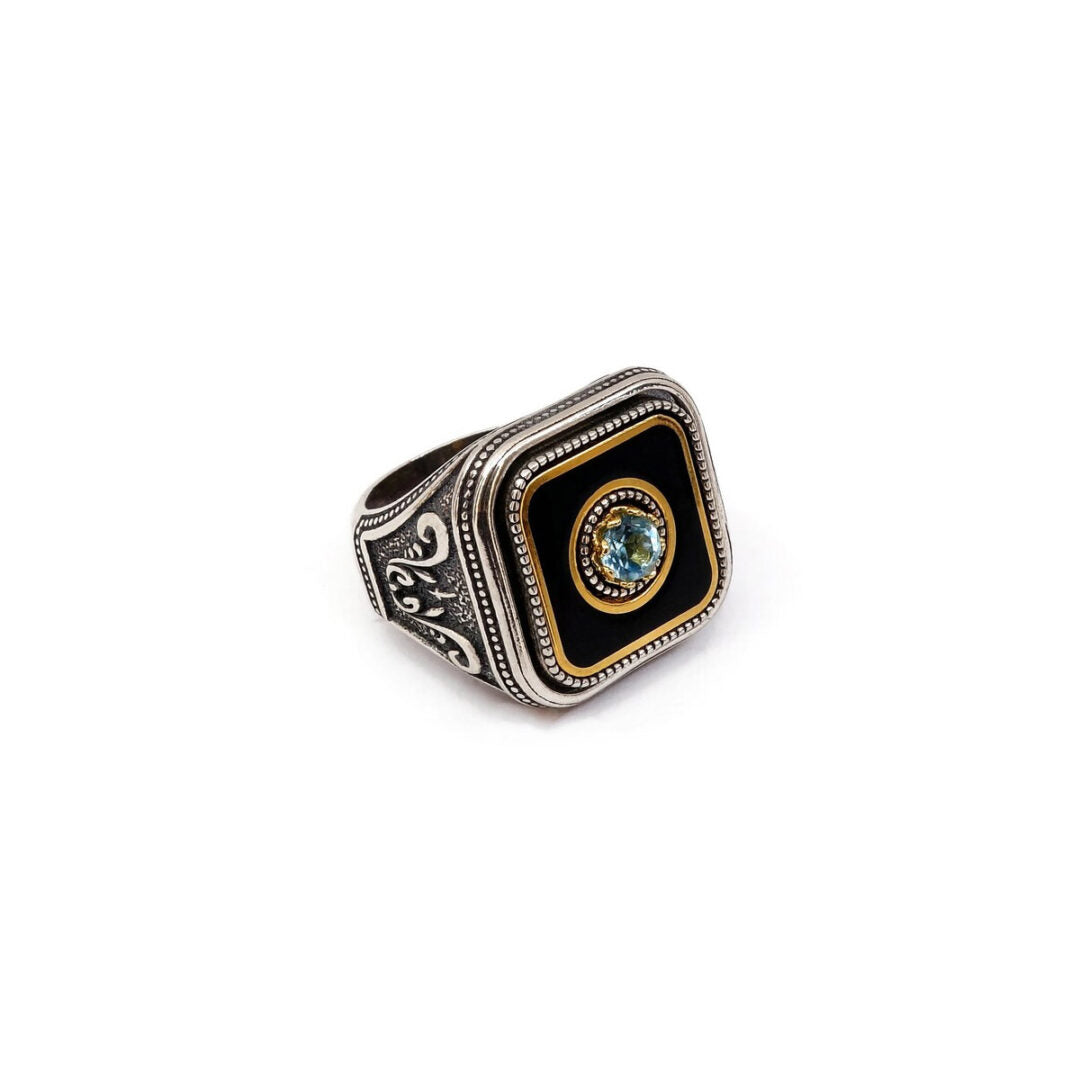Byzantine Ring with Natural Swiss Blue Topaz Gemstone