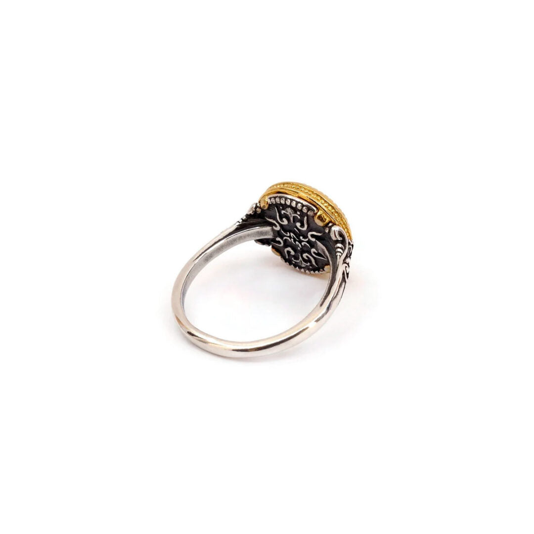 Byzantine Ring with Garnet Zircon Stone - 925 Sterling Silver Gold Plated