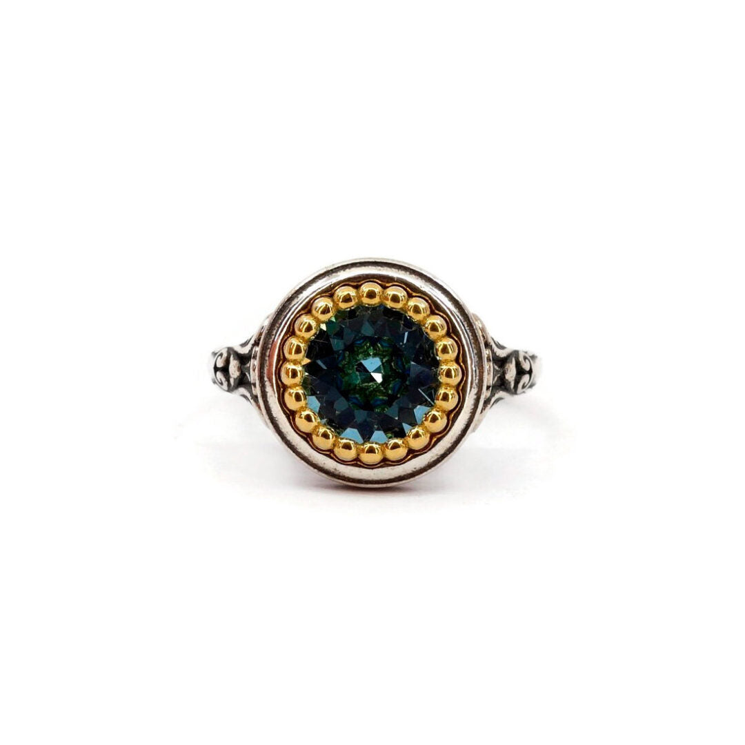 Byzantine Ring Aquamarine Crystal Stone - 925 Sterling Silver Gold Plated