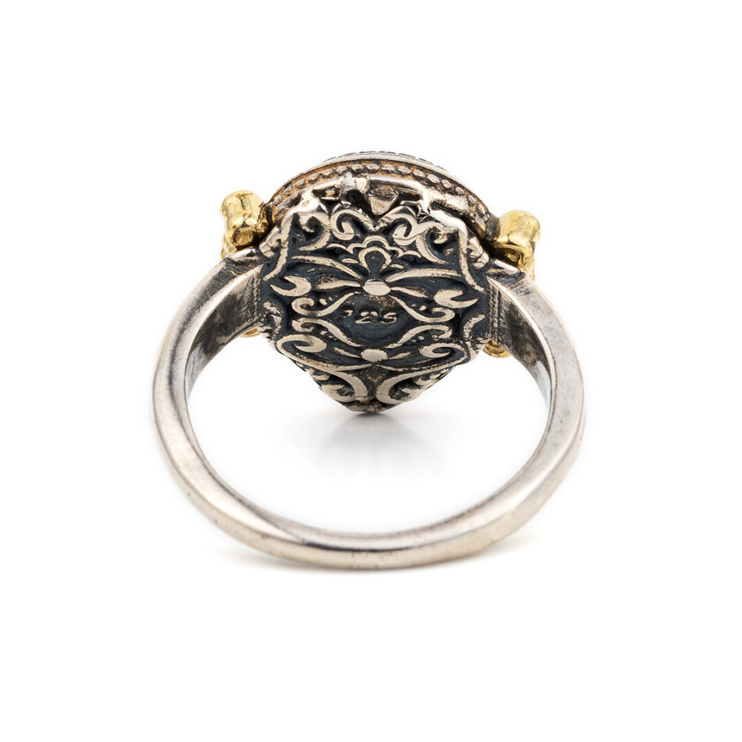 Sterling Silver Gold Plated Byzantine Ring with Crystal