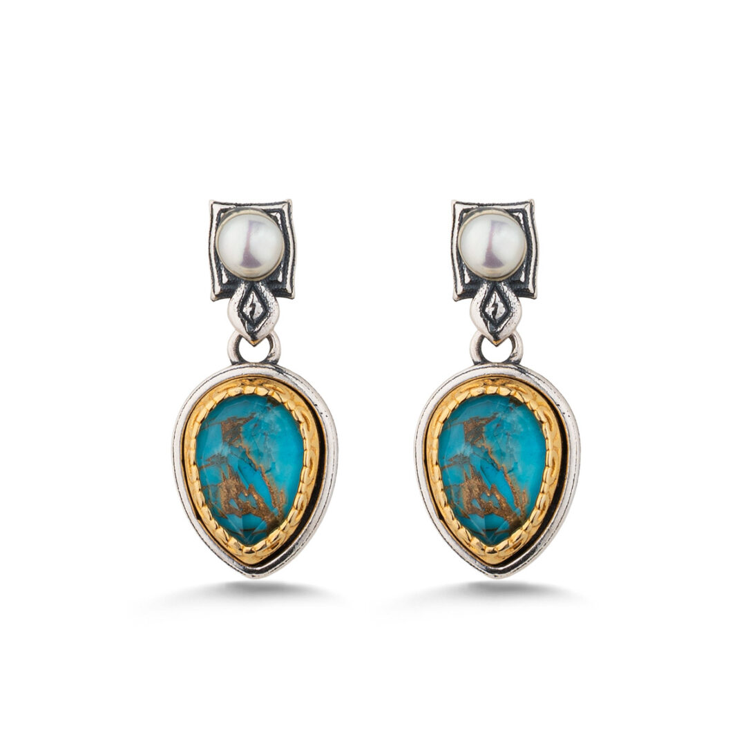 Pearl Doublet Turquoise Drop Earrings – 925 Sterling Silver