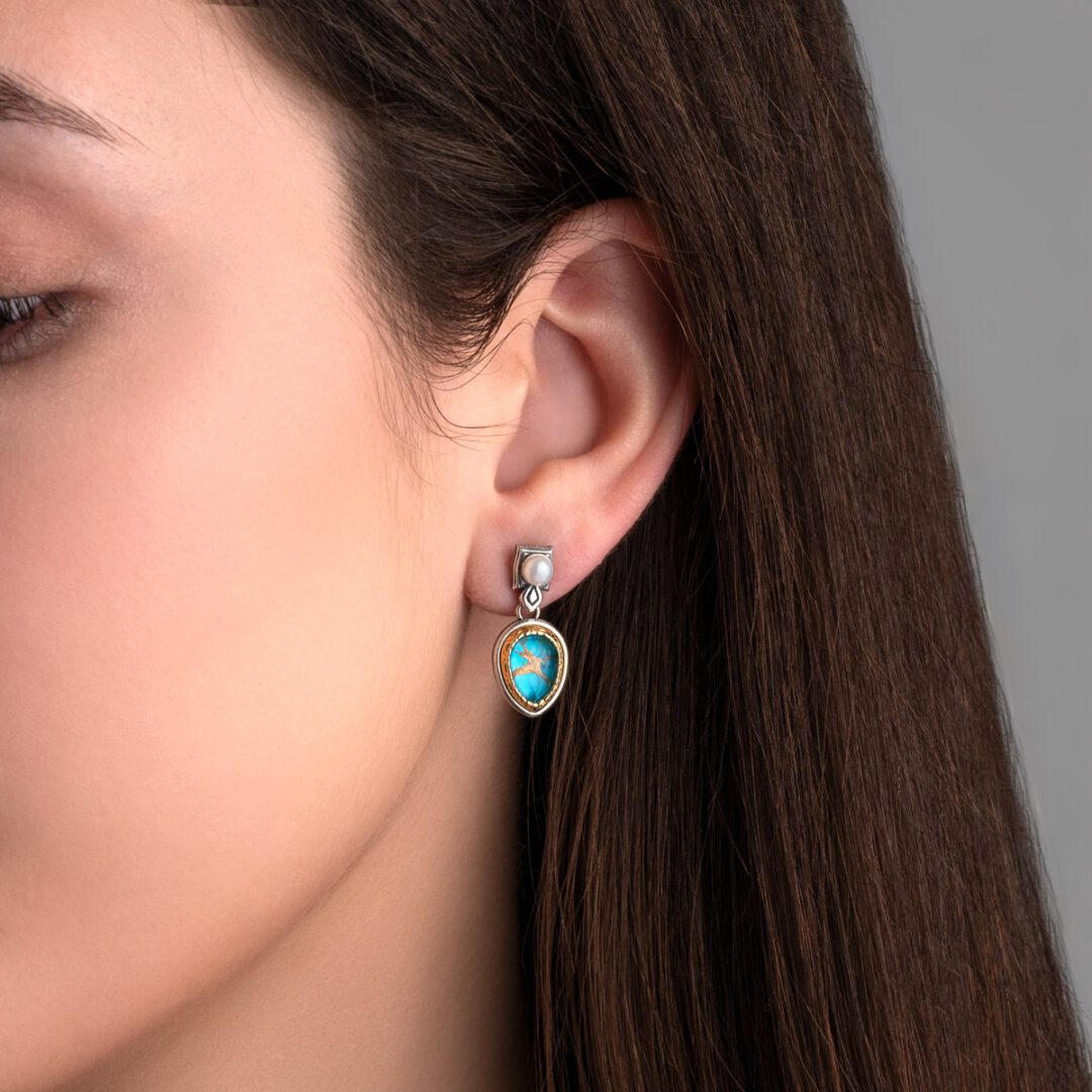 Pearl Doublet Turquoise Drop Earrings – 925 Sterling Silver