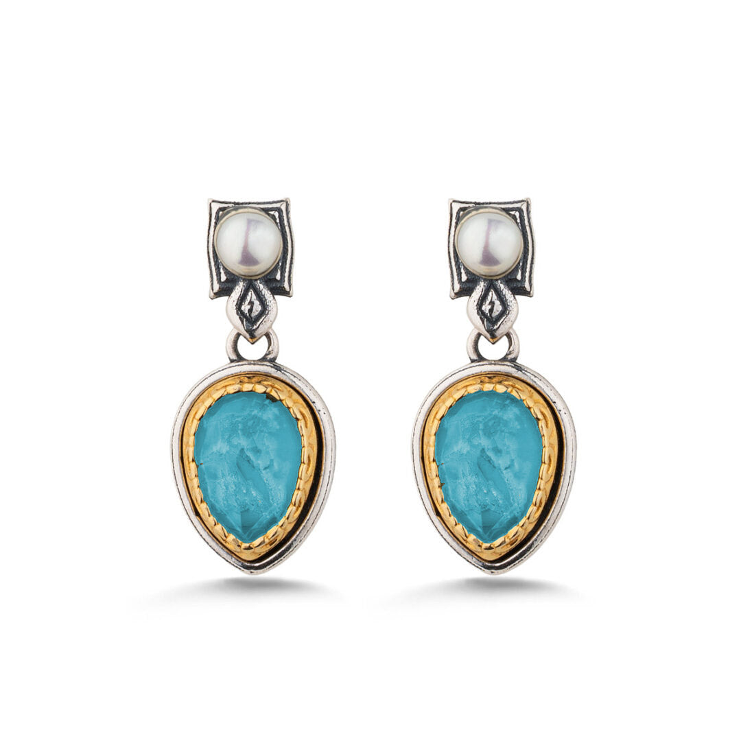 Pearl Doublet Turquoise Drop Earrings – 925 Sterling Silver