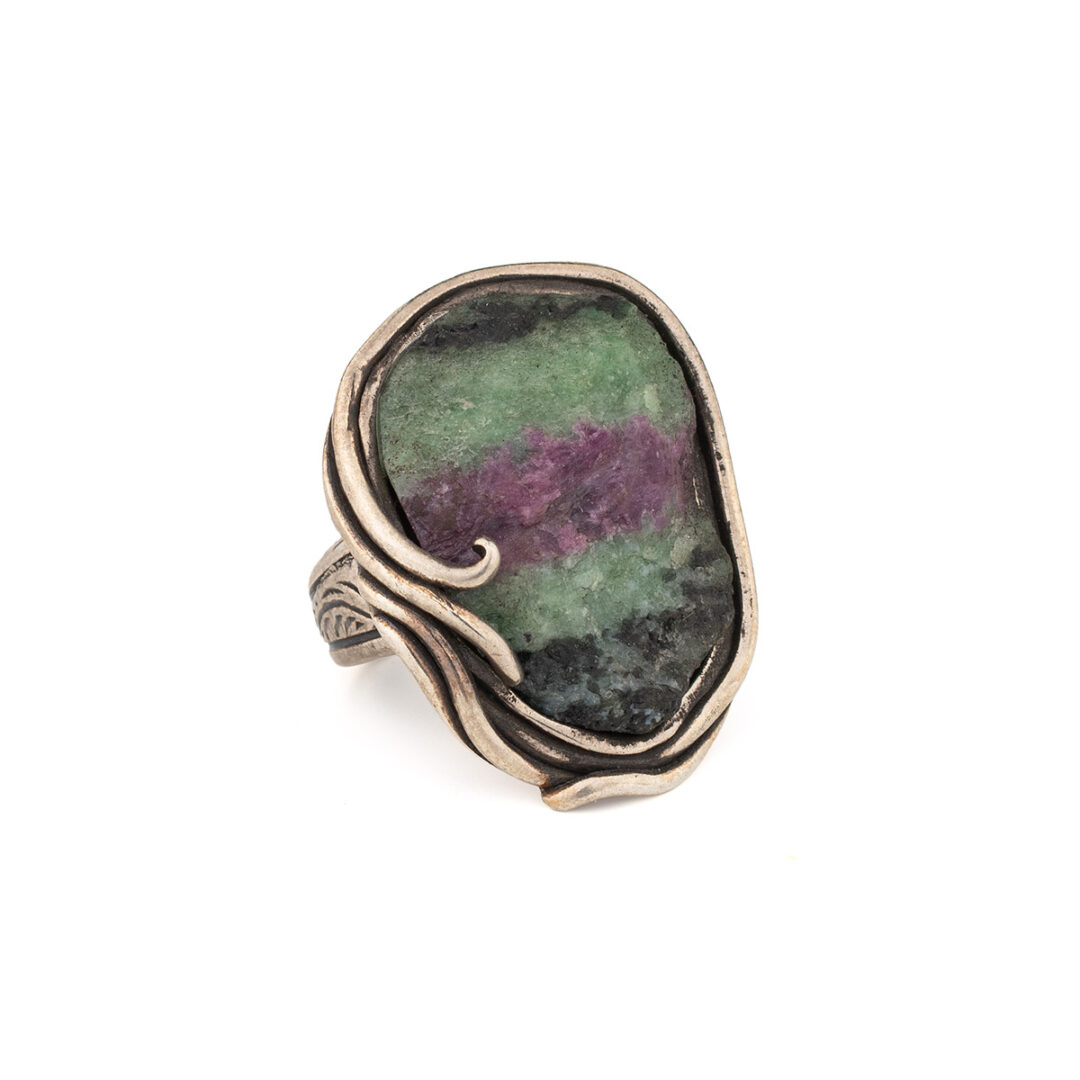 925 Sterling Silver Ring with Raw Azurite Malachite