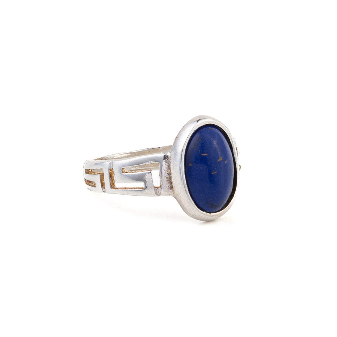 Meander Oval Ring with Lapis Lazuli - 925 Sterling Silver