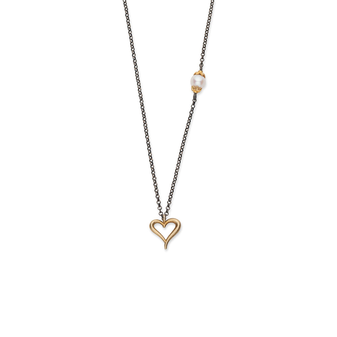 Heart Chain Necklace with Pearl Stone