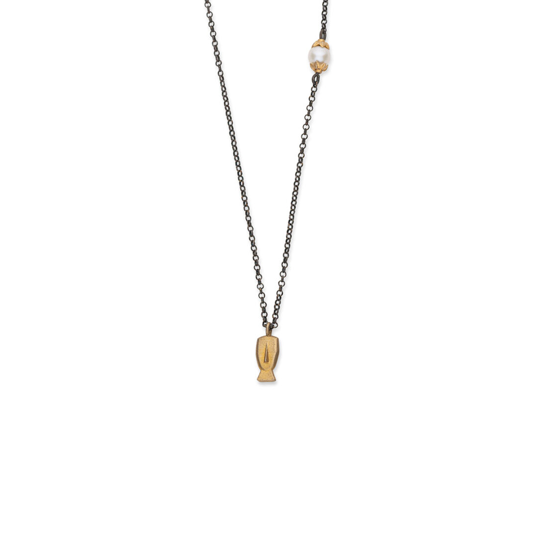 Cycladic Idol Necklace with Pearl Stone