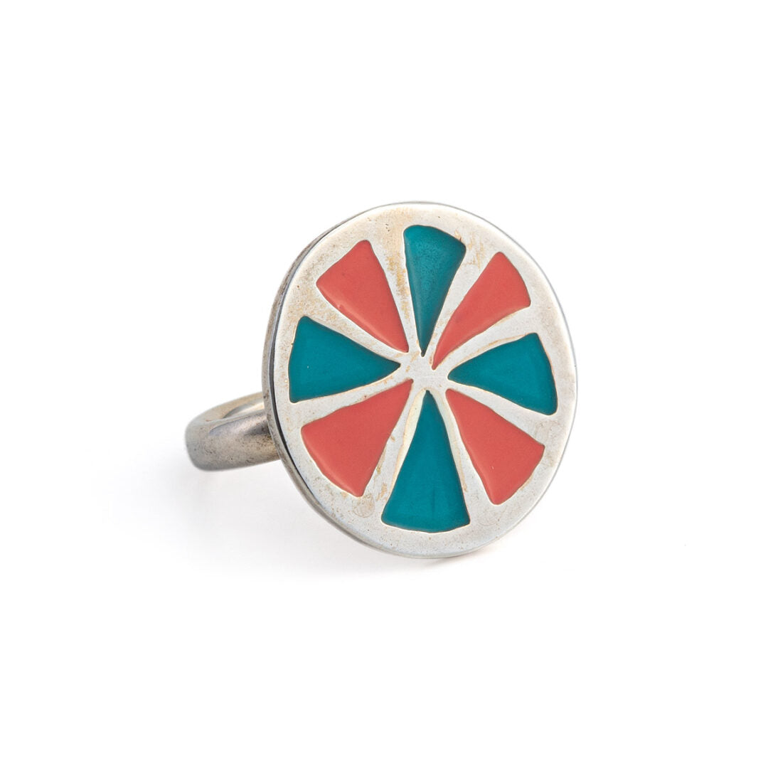 Colours Round Ring with Enamel - 925 Sterling Silver