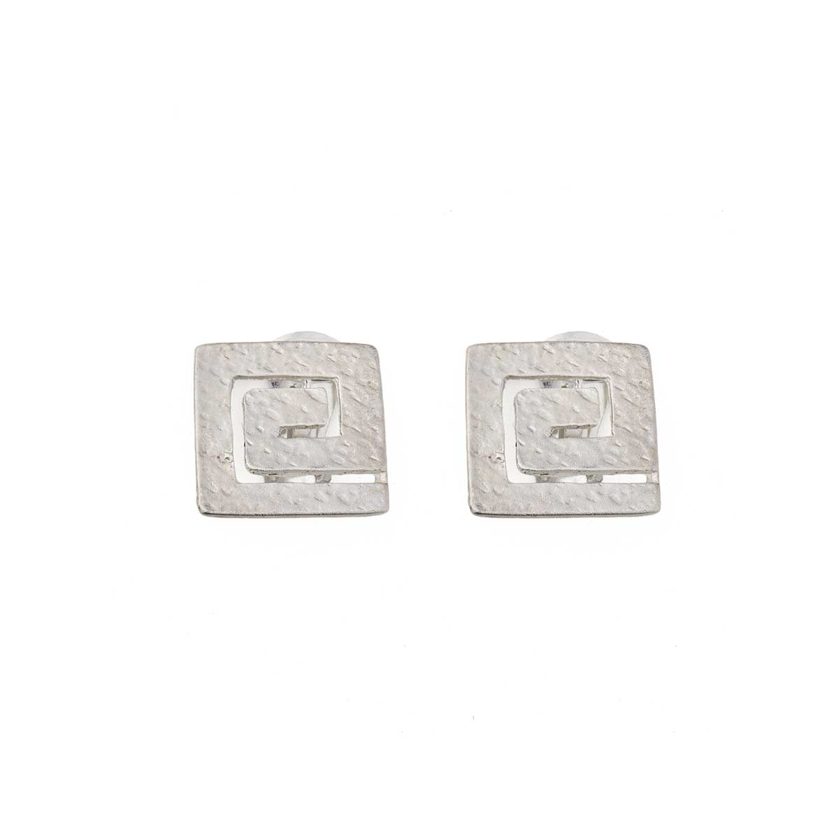 Greek Key Clip-On Earrings - Pewter Silver & Gold Plated