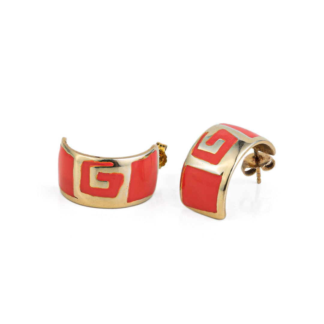 Greek Key Earrings with enamel