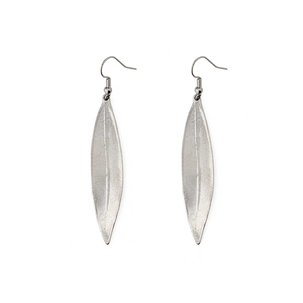 Olive Leaf Dangle Earrings - Pewter Silver & Gold Plated
