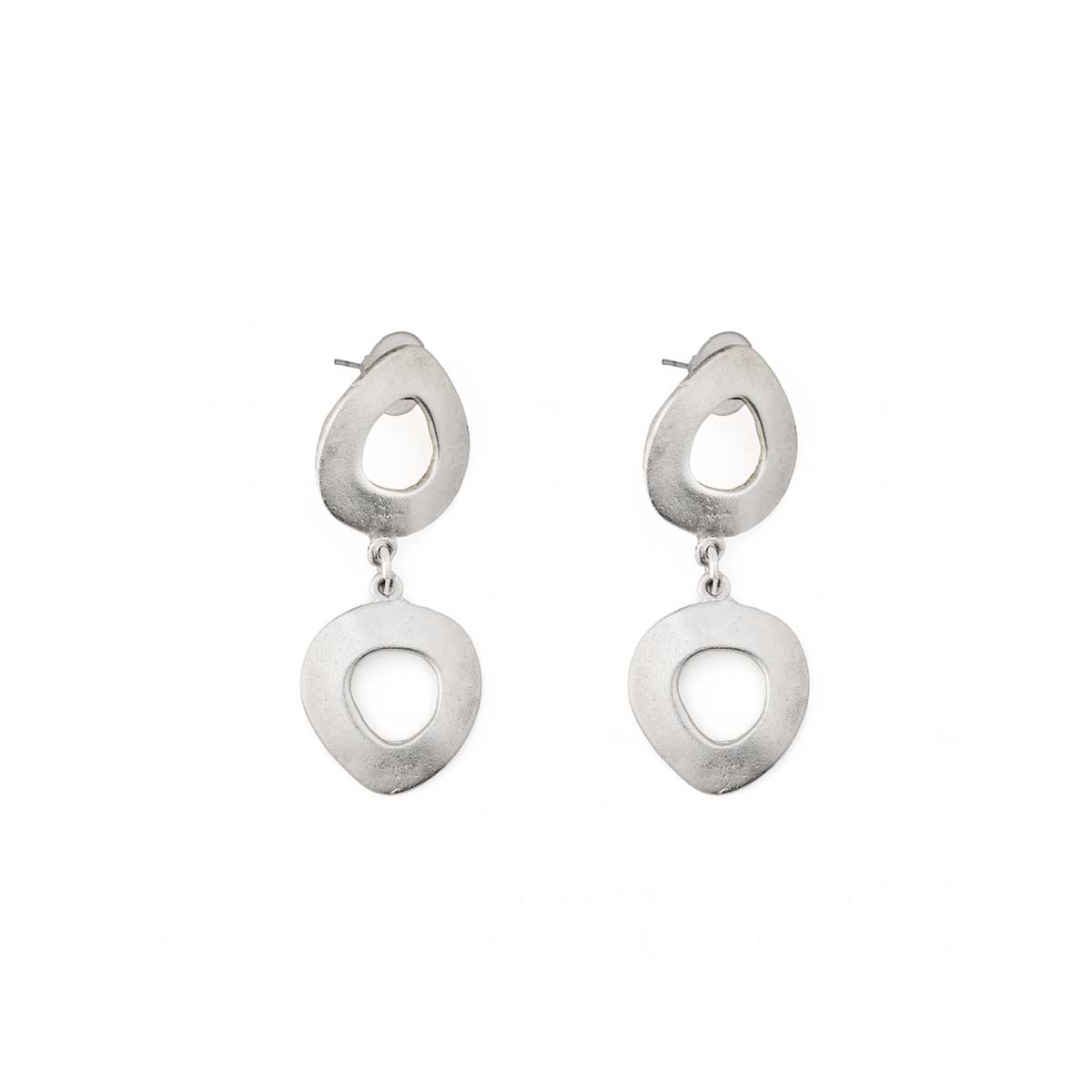 Circle Drop Earrings - Pewter Silver Plated
