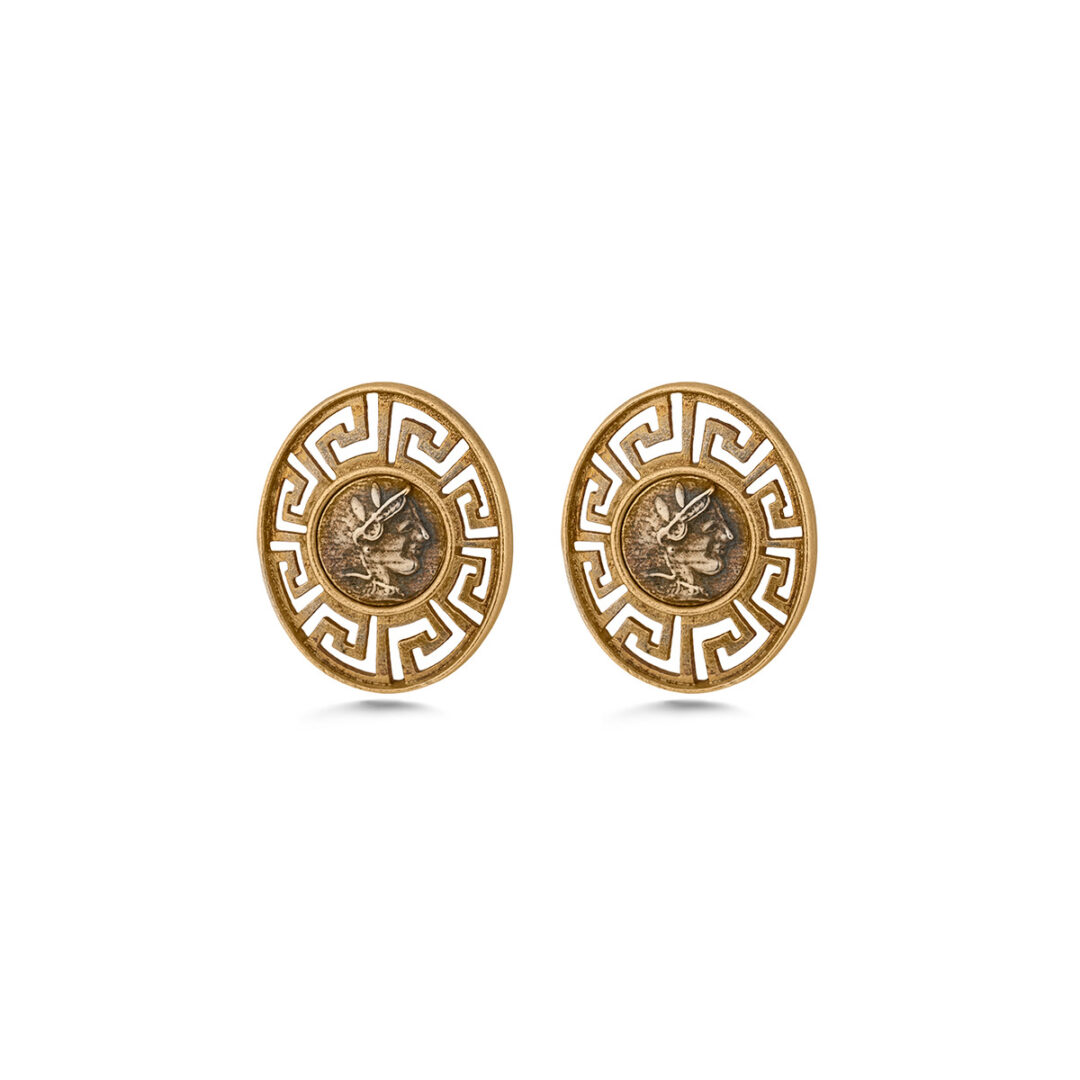 Goddess Athena Coin Stud Earrings – Sterling Silver