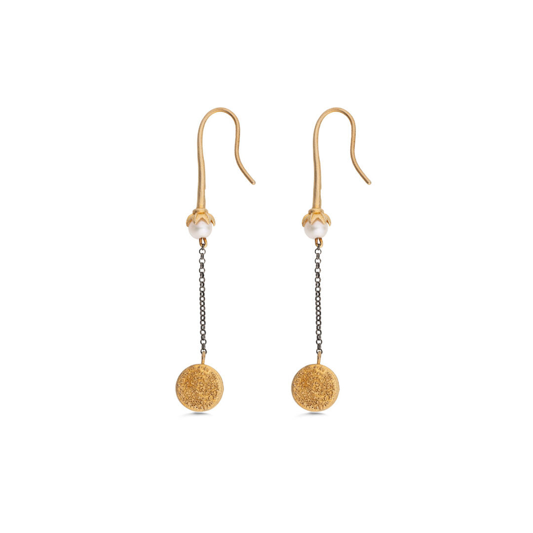 Sterling Silver Phaistos Disc Dangle Earrings with Freshwater Pearl