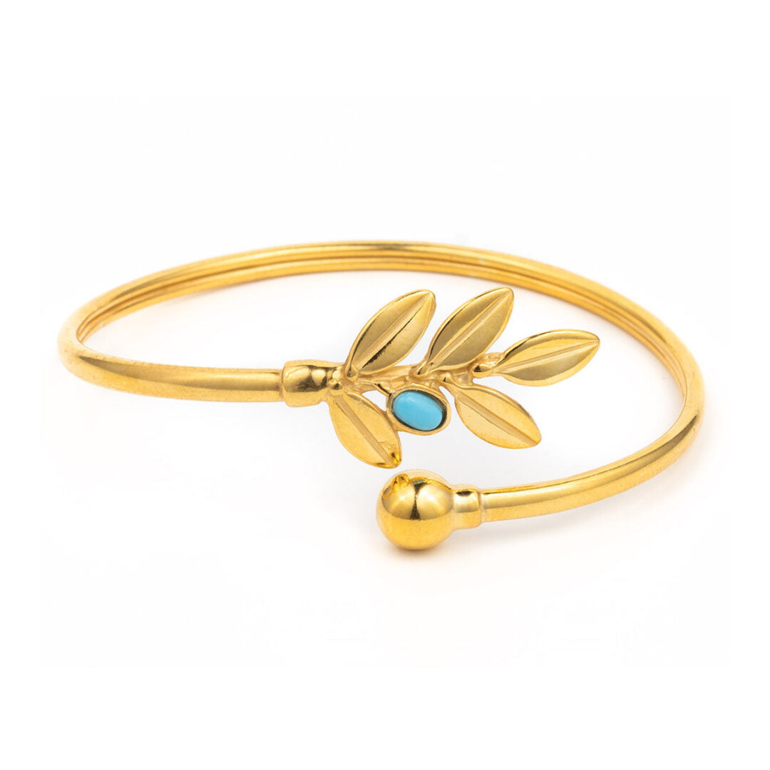 Sterling Silver Gold Plated Bracelet With Olive Leaves — Gold