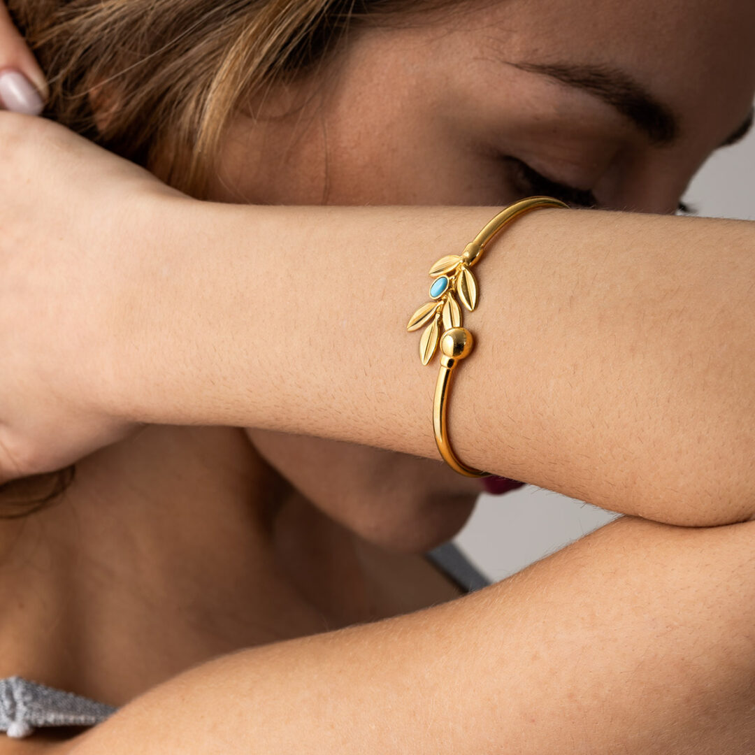 Sterling Silver Gold Plated Bracelet With Olive Leaves — Gold