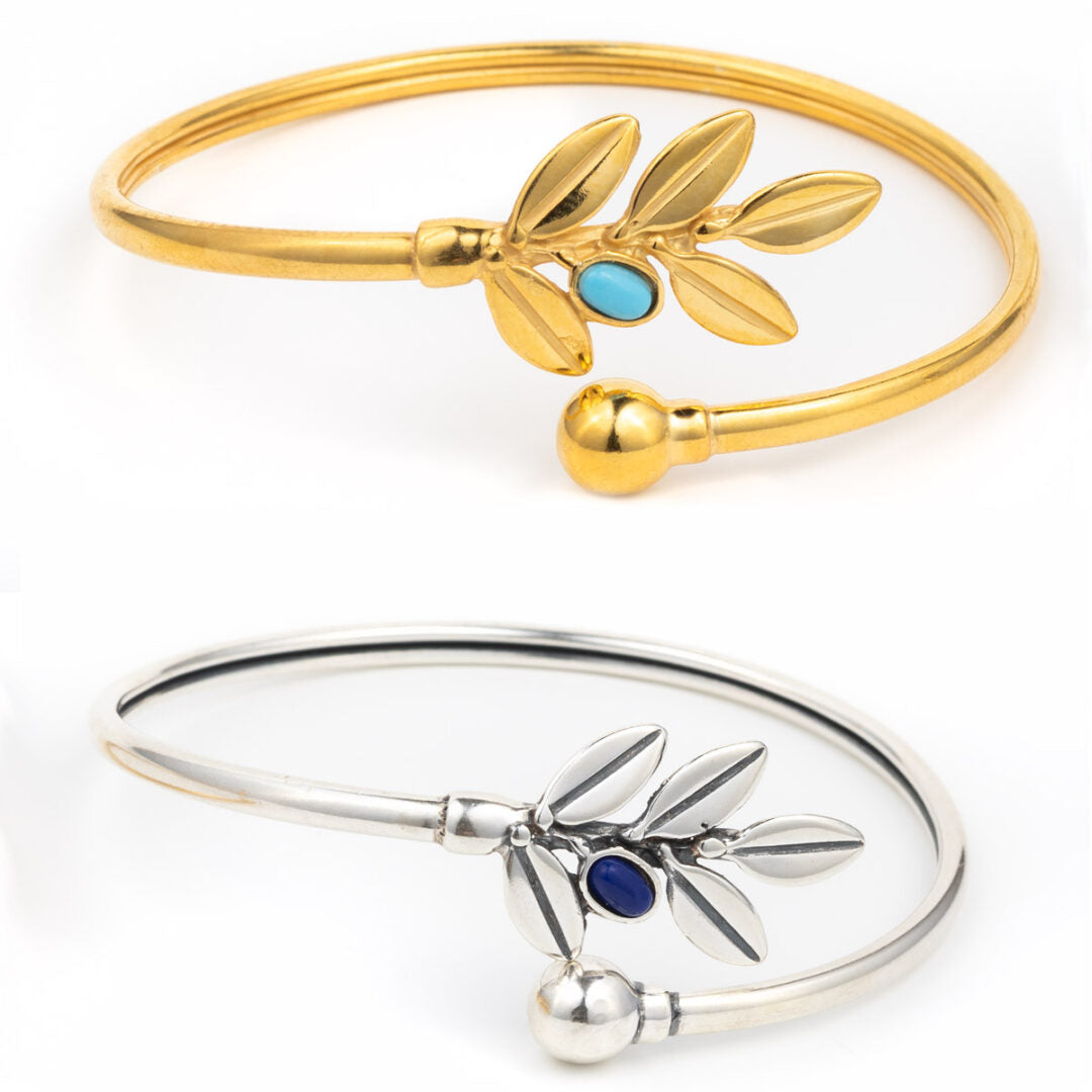 Sterling Silver Gold Plated Bracelet With Olive Leaves — Gold