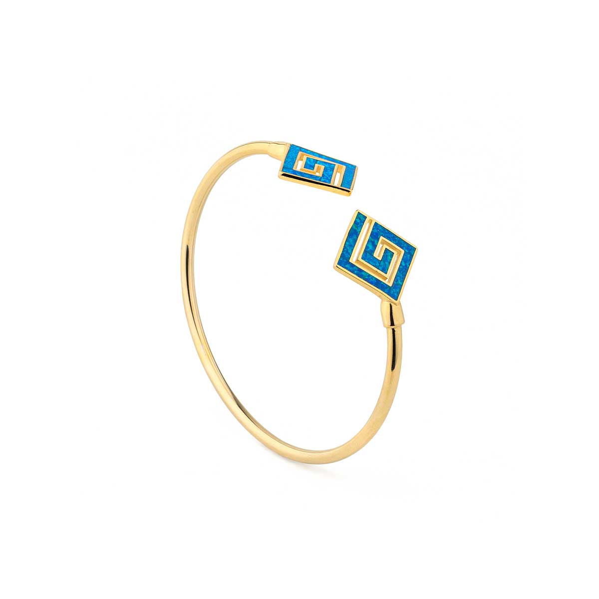 Greek Key Cuff Bracelet with Blue Opal