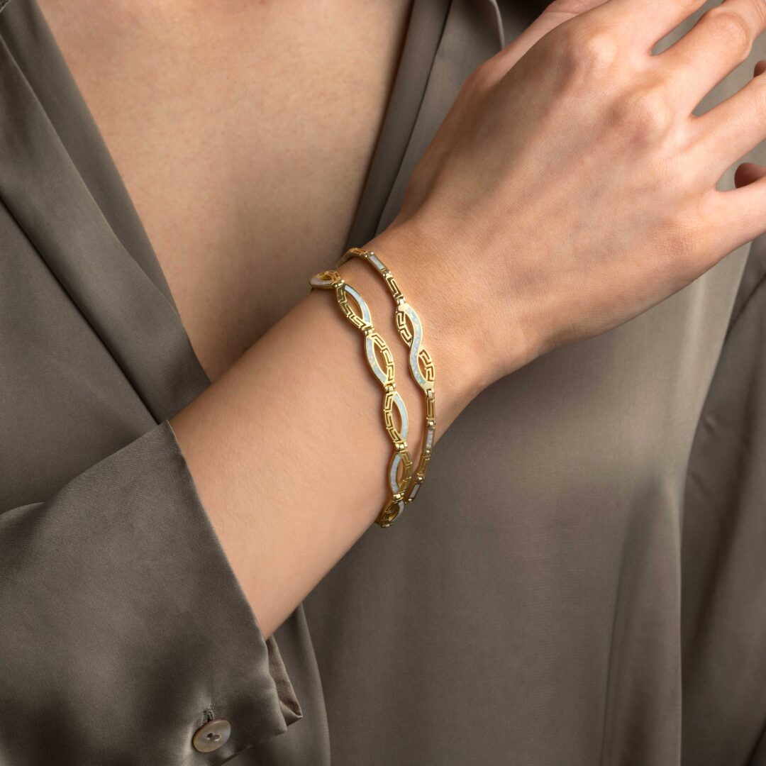 Infinity Meander Bracelet with White Opal
