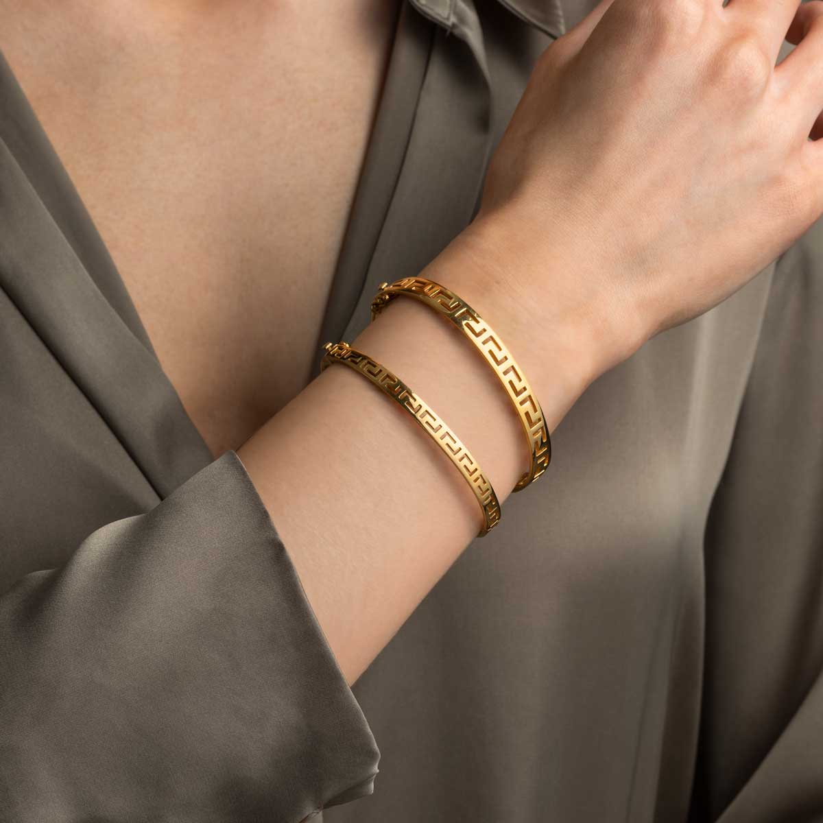 Meander Bangle Bracelet – 925 Sterling Silver and Gold Plated