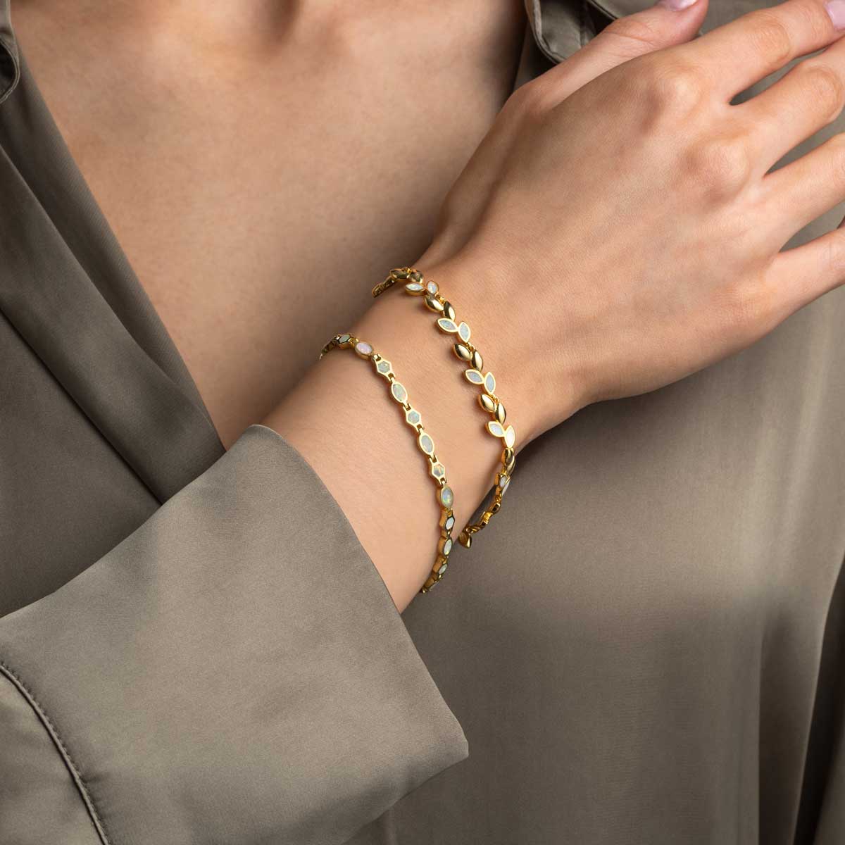 White Opal Bracelet in 925 Sterling Silver Gold Plated