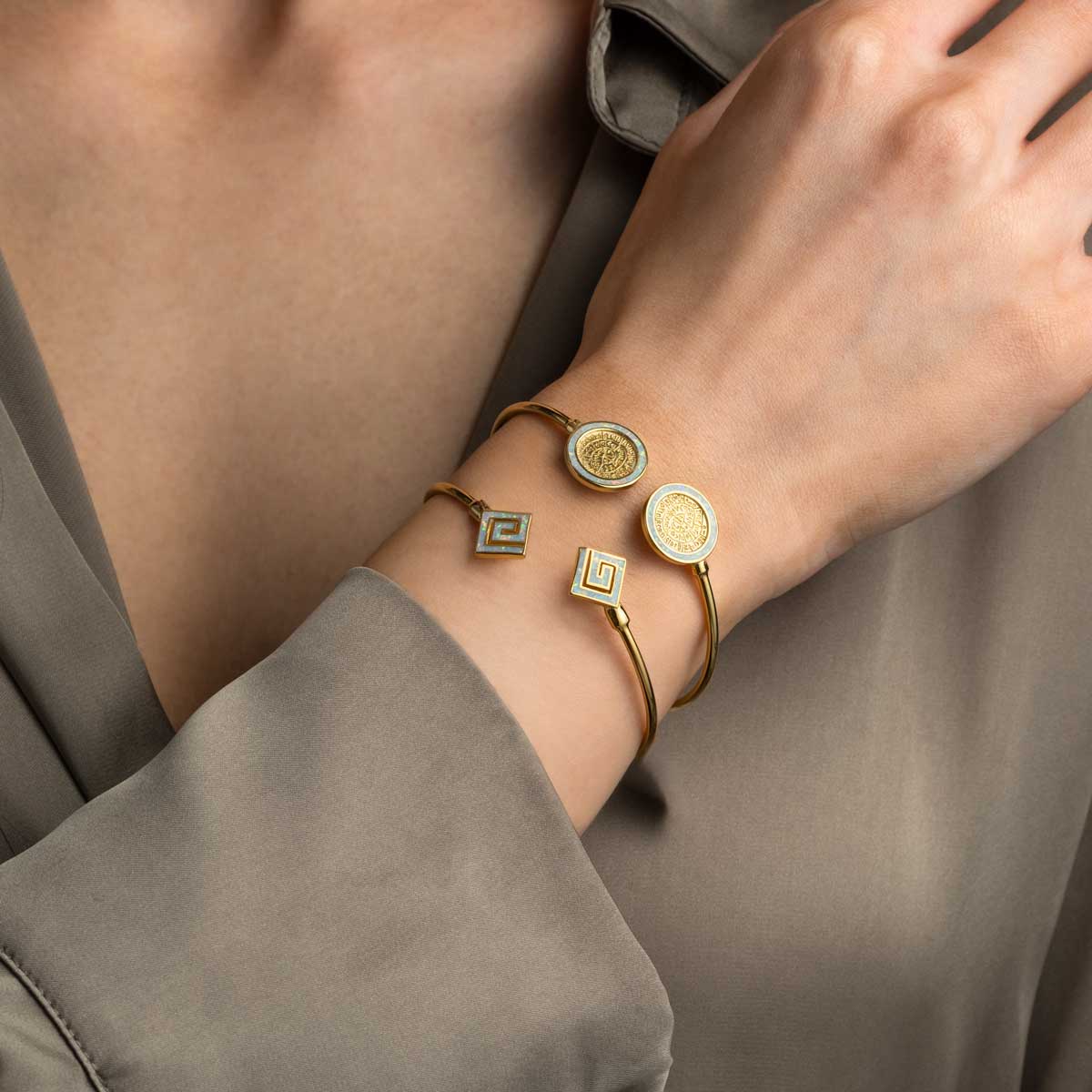 Meander Cuff Bracelet with White Opal