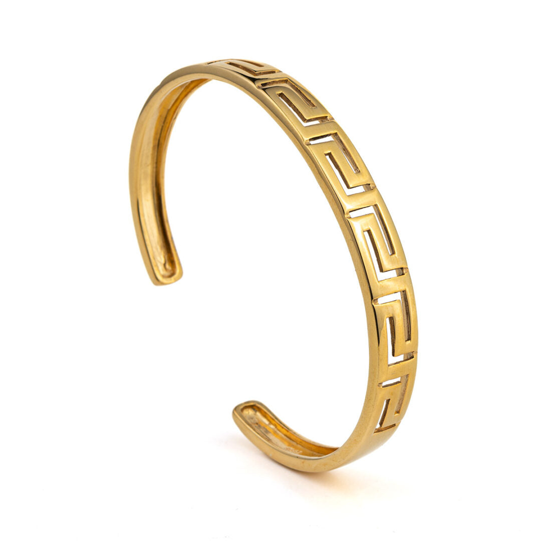 Greek Key Cuff Bracelet - Sterling Silver and Gold Plated