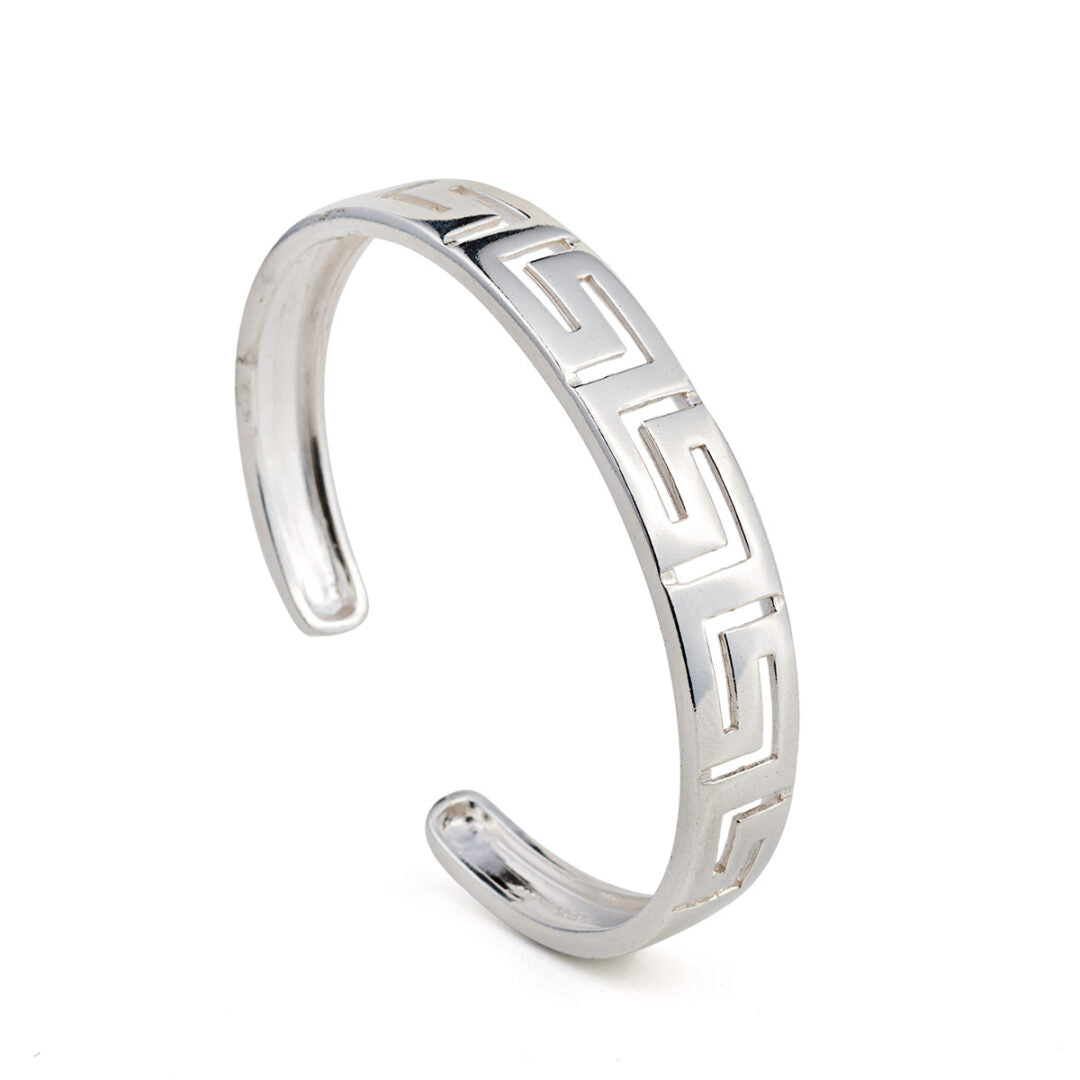 Greek Key Cuff Bracelet - 925 Sterling Silver