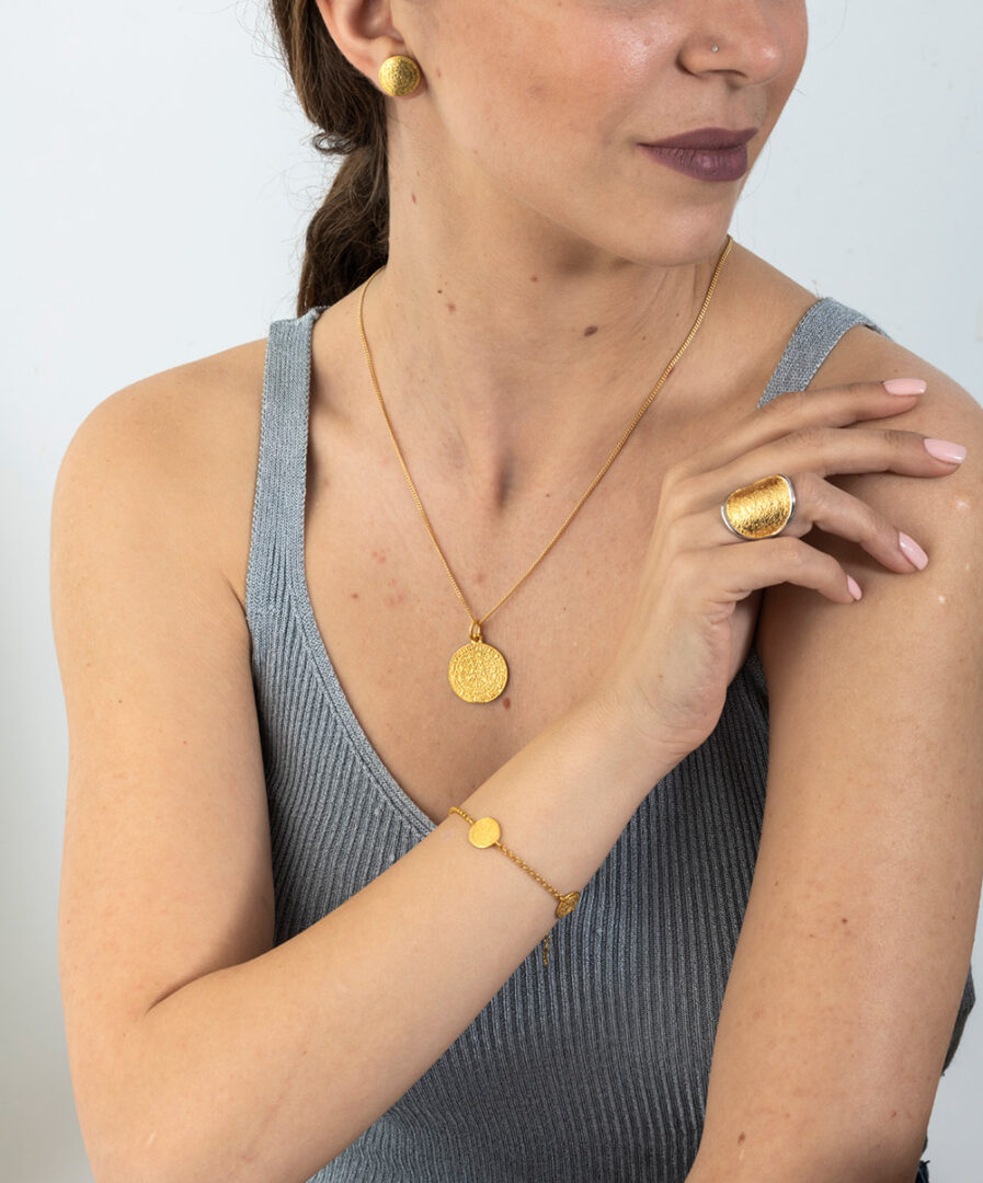 Minoan Phaistos Disk Earrings - Sterling Silver and Gold Plated