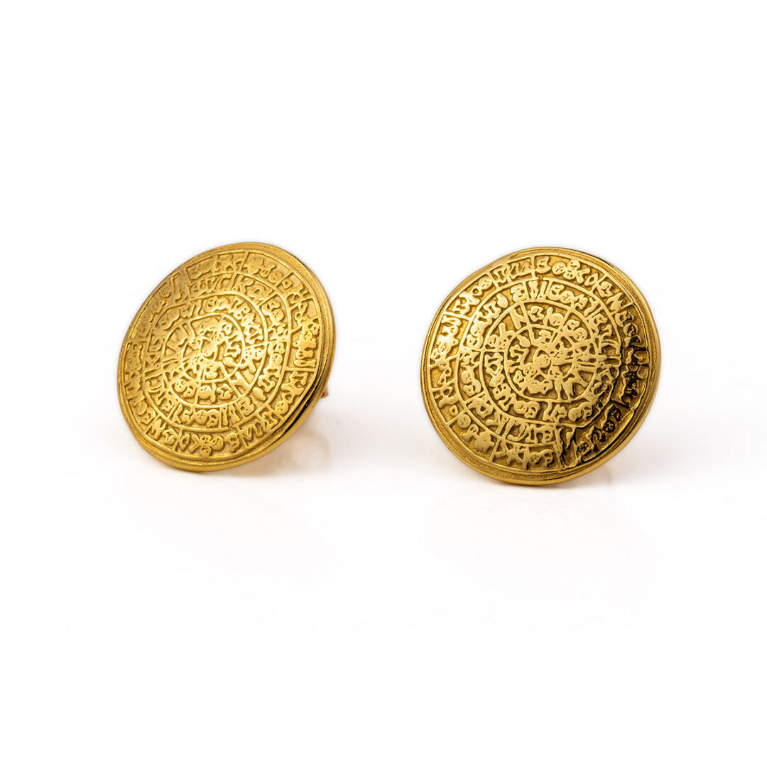 Minoan Phaistos Disk Earrings - Sterling Silver and Gold Plated