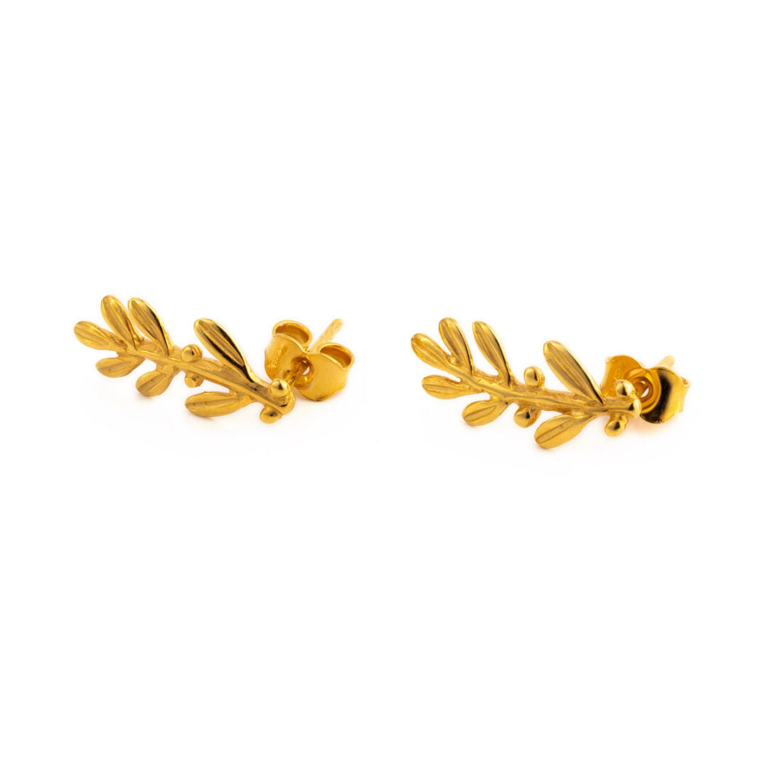 Olive Leaf Long Stud Earrings - Sterling Silver and Gold Plated