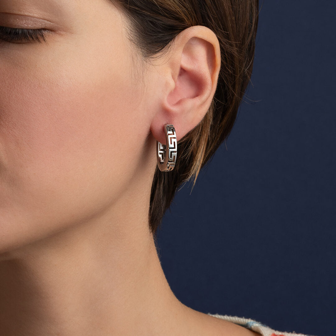 Greek Key - Hoop Earrings in Sterling Silver
