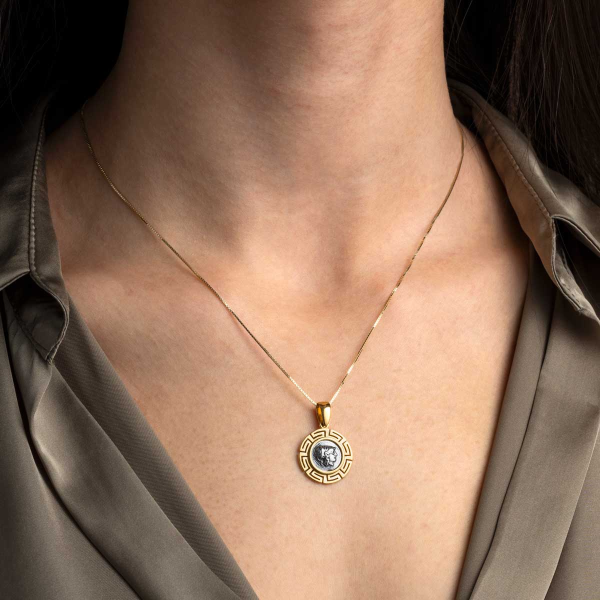 Goddess Athena Chalinitis Greek Key Pendant