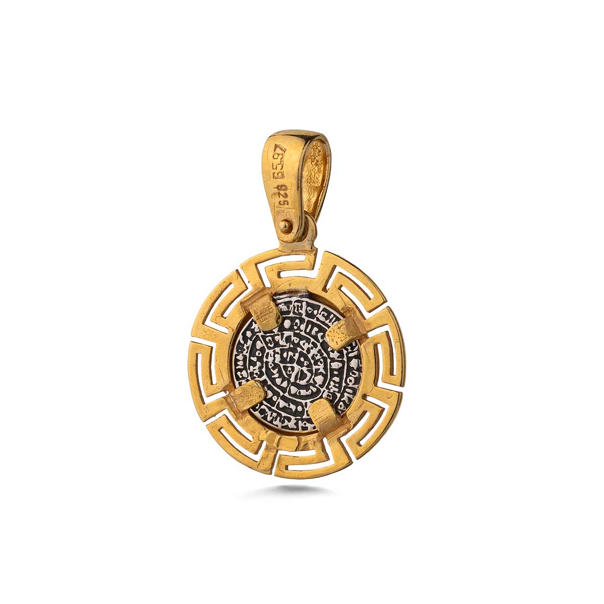 Phaistos Greek Key Pendant 925 Sterling Silver Gold Plated