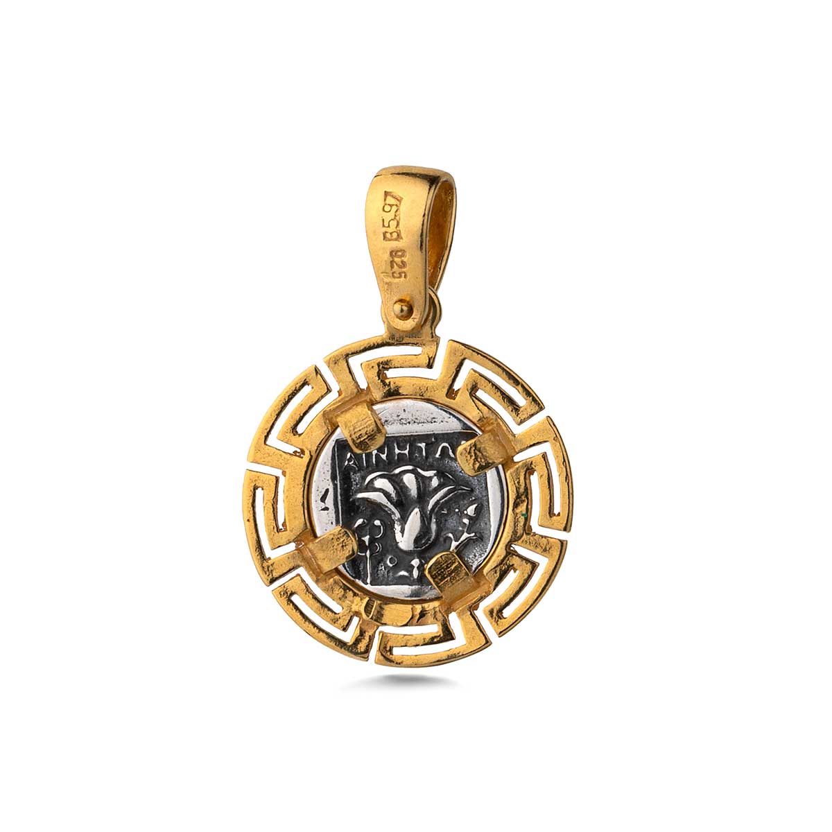 Helios Sun Meander Pendant 925 Sterling Silver Gold Plated