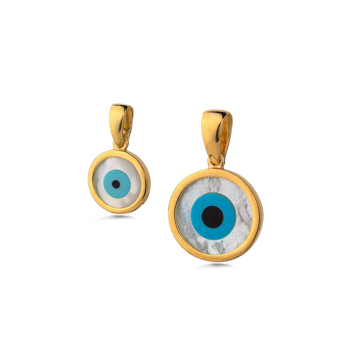 Mother of Pearl Round Evil Eye Pendant Gold Plated Charm