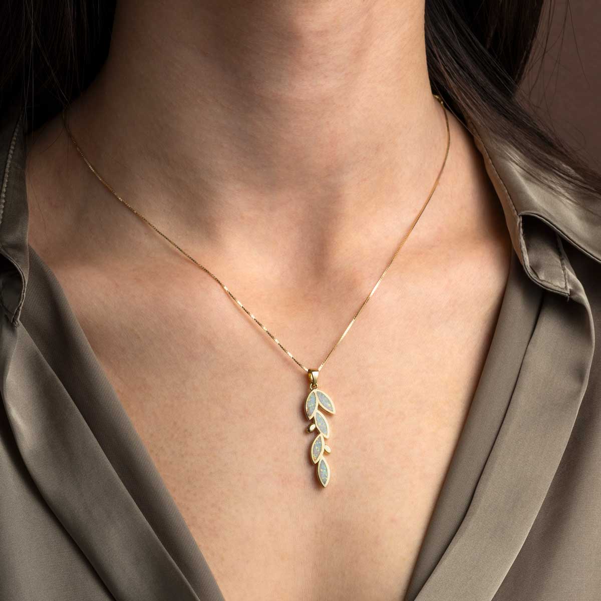 White Opal Olive Pendant 925 Sterling Silver Gold Plated