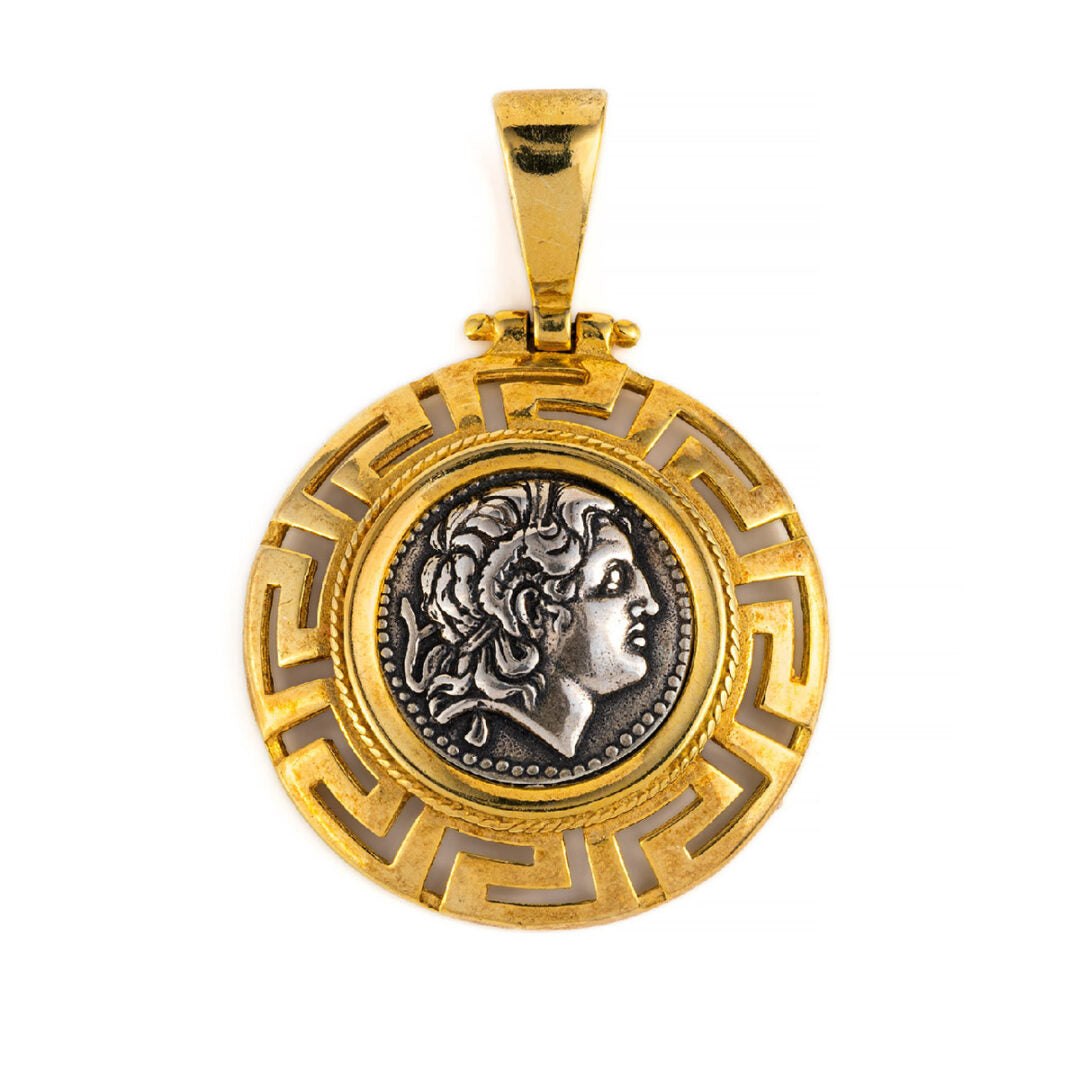 Ancient Greek Gold Plated Silver Coin Pendant-Alexander the Great