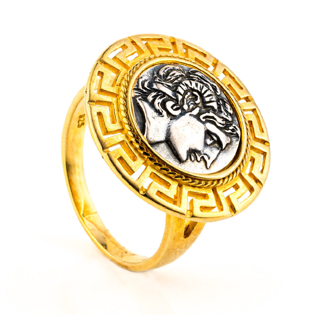 Alexander The Great Coin Ring - Sterling silver gold plated