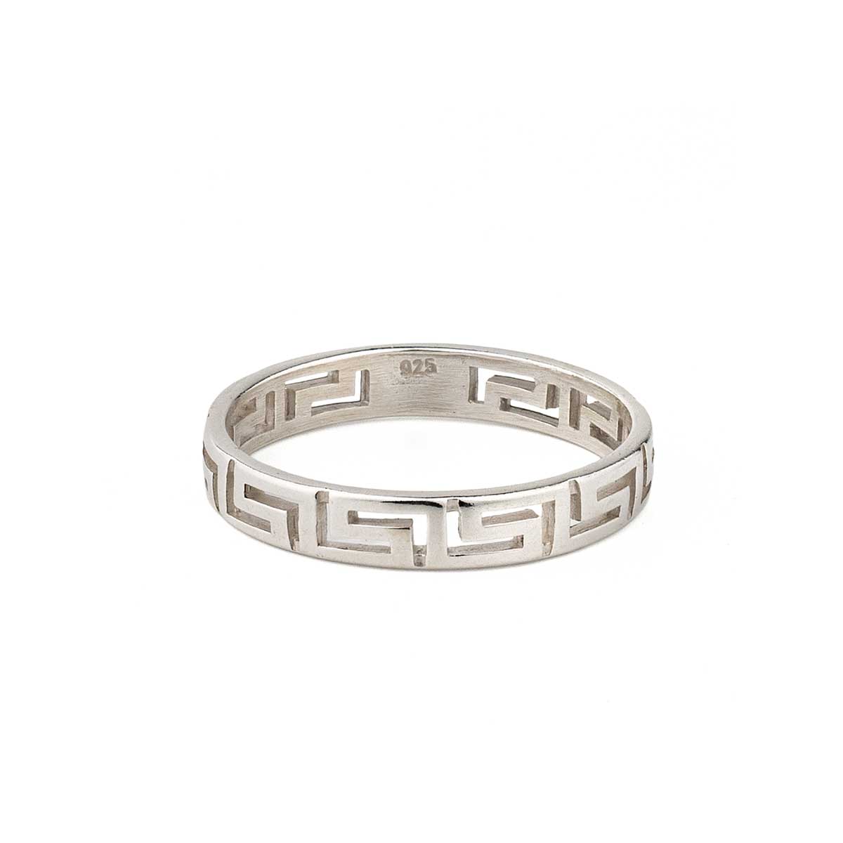 Thin Greek Key Ring in 925 Sterling Silver, Elegant Gift