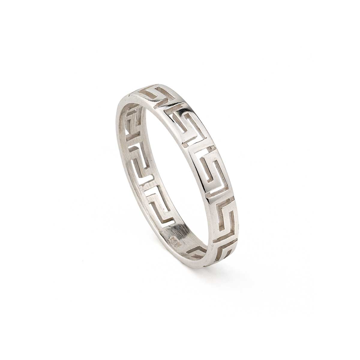 Thin Greek Key Ring in 925 Sterling Silver