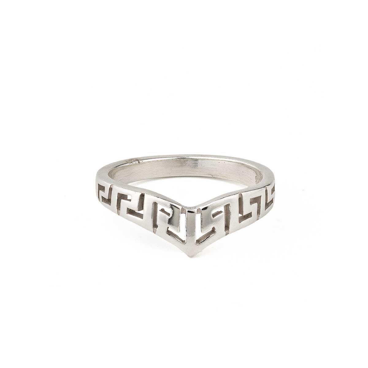 Greek Key Chevron V Ring in 925 Sterling Silver