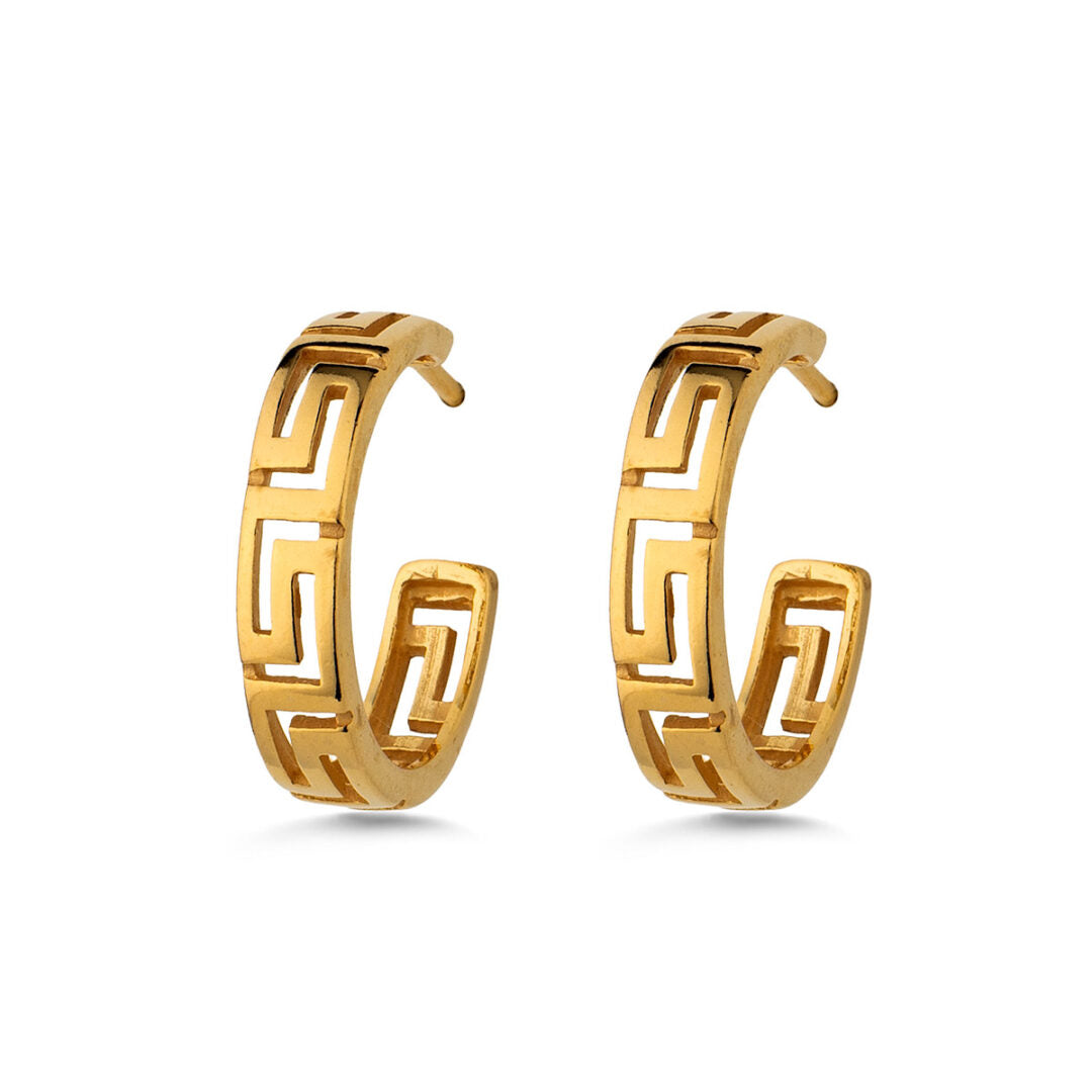 Meander Hoop Earrings - Sterling Silver 925 Gold Plated