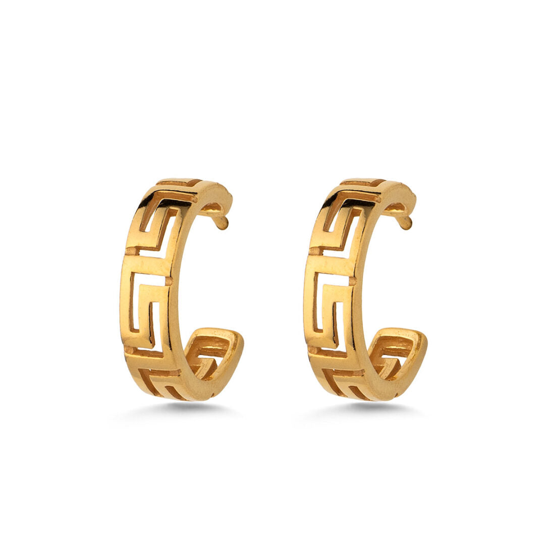 Meander Hoop Earrings - Sterling Silver 925 Gold Plated
