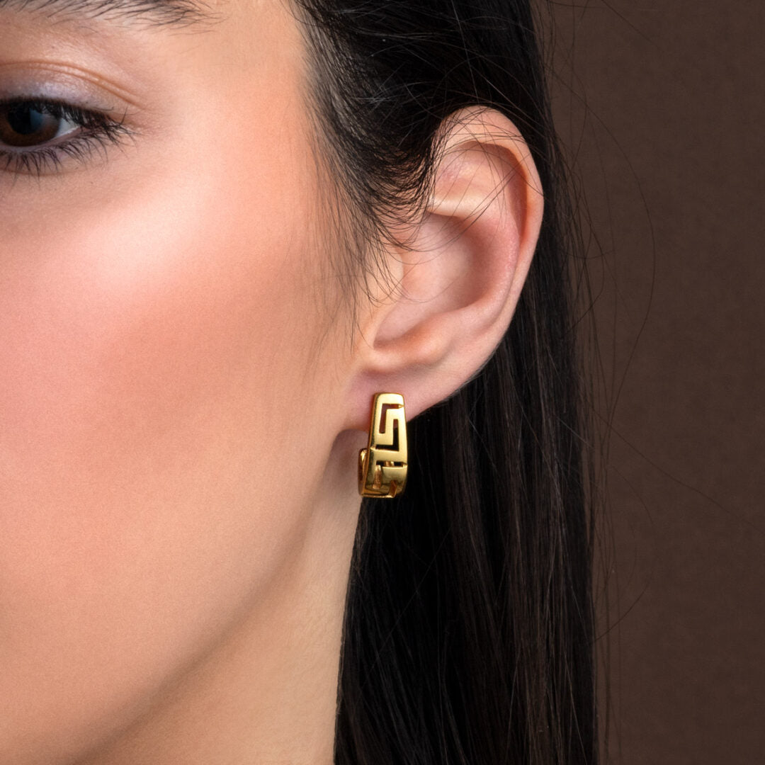 Meander Bend Stud Earrings - Sterling Silver 925 Gold Plated