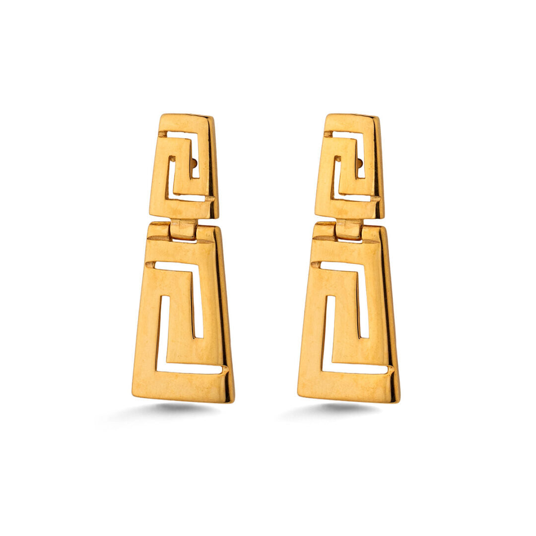 Meander Drop Stud Earrings - Sterling Silver 925