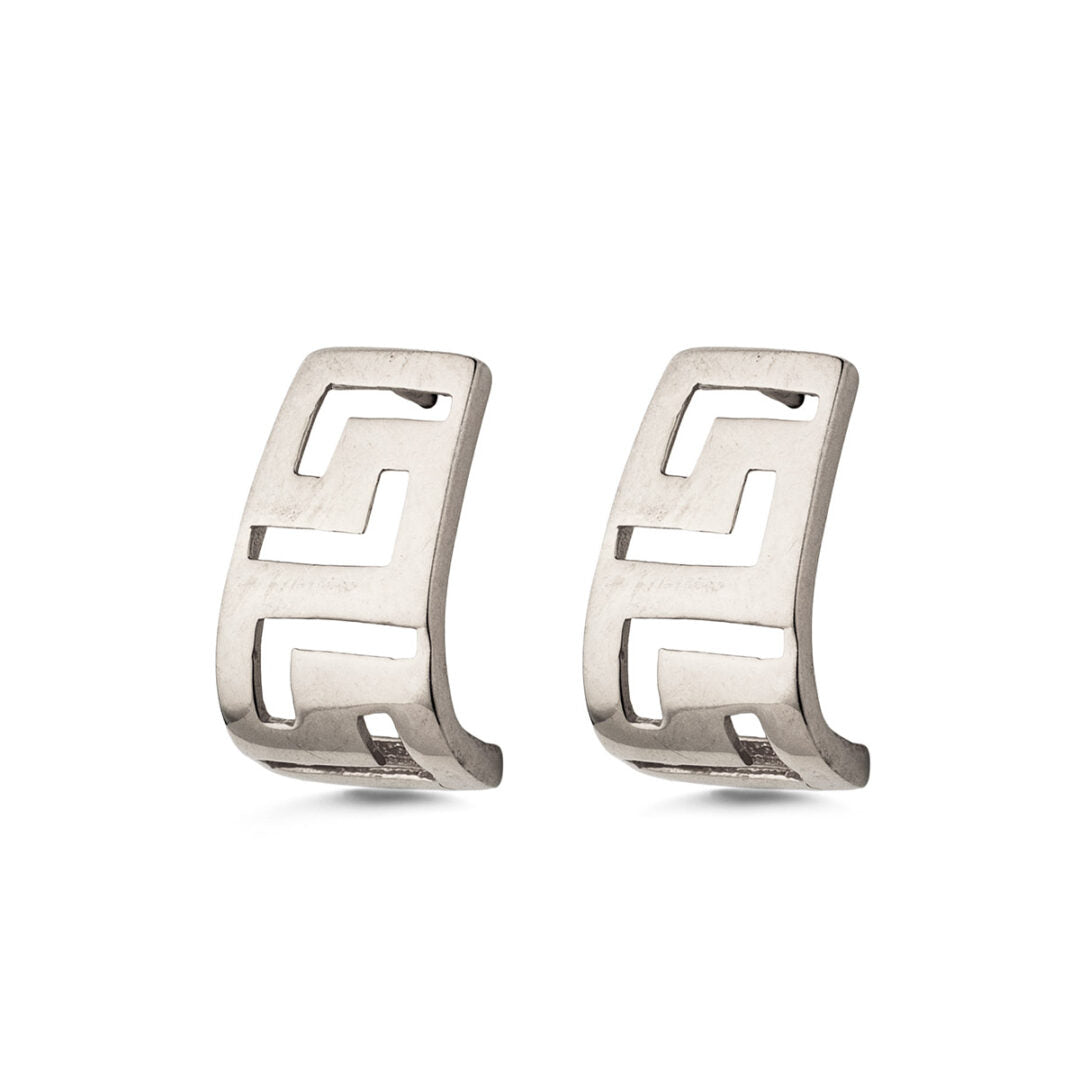 Meander Bend Drop Stud Earrings - Sterling Silver 925