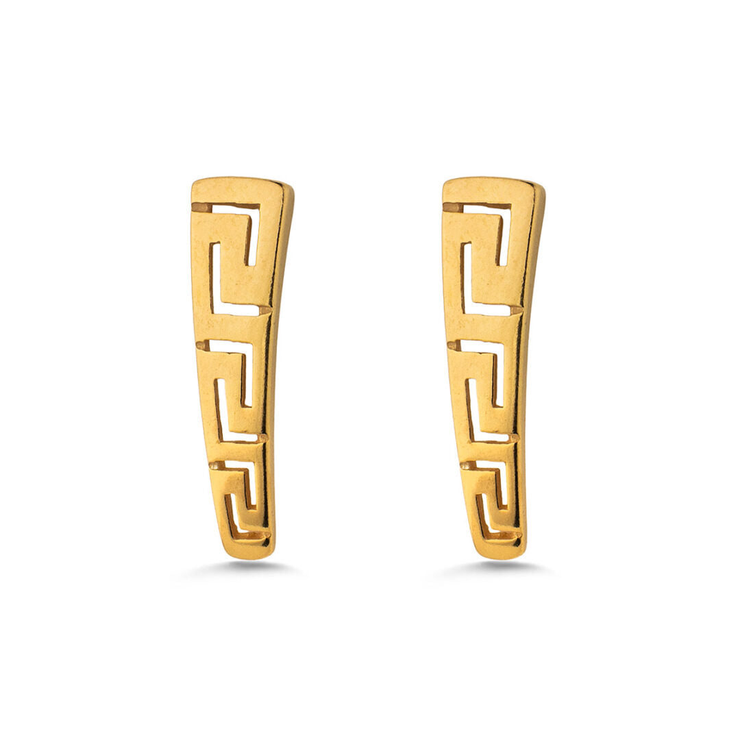 Greek Key Drop Stud Earrings - Sterling Silver 925 — Gold