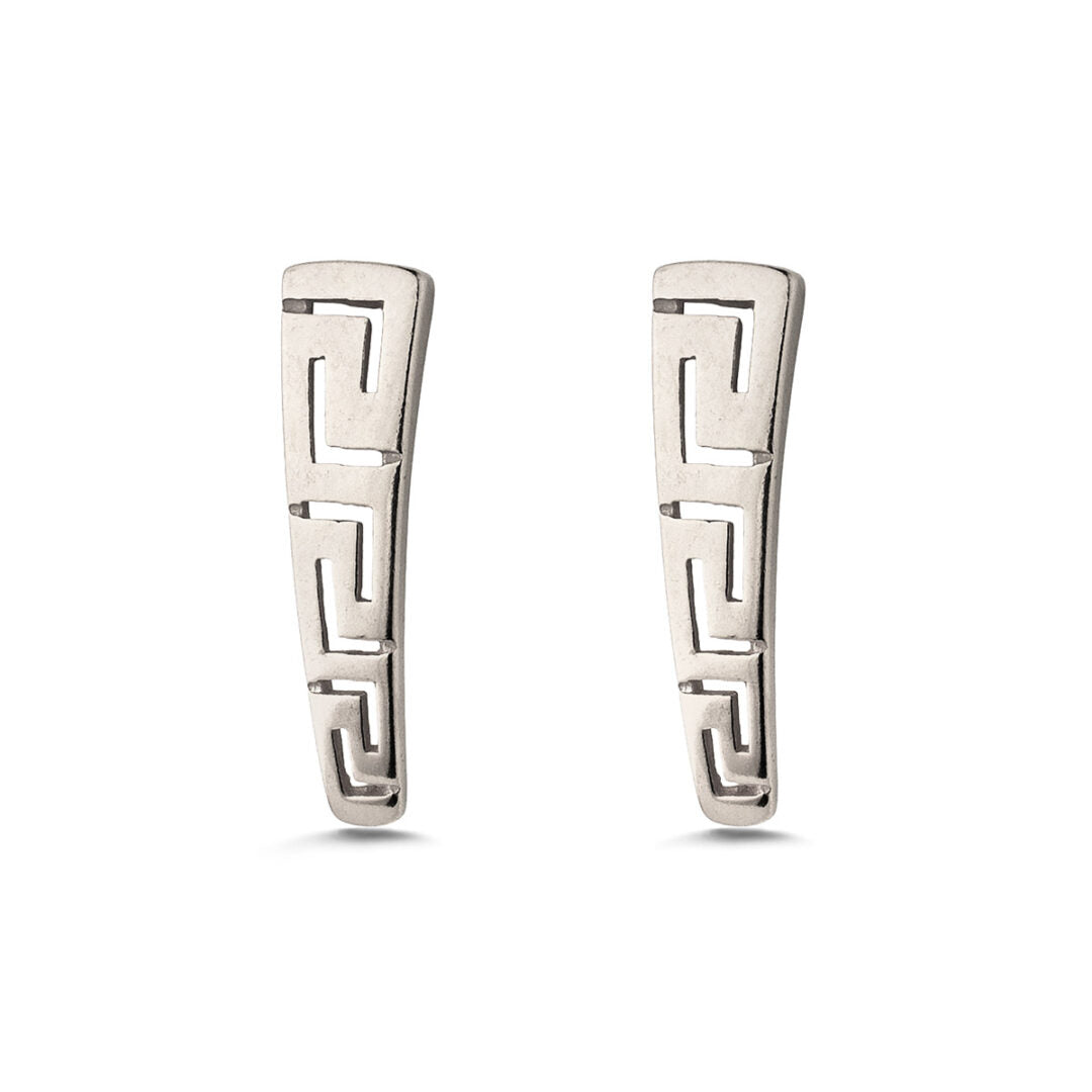 Greek Key Drop Stud Earrings - Sterling Silver 925 — Silver